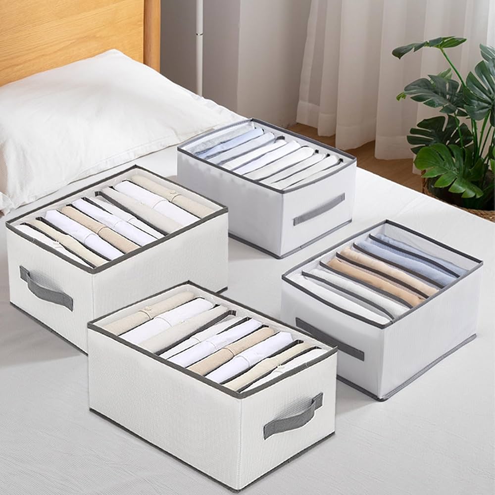ズボン収納ボックス 衣類収納 (7仕切り×1、9仕切り×2)グレー 楽天市場】ズボン用収納BOX 7枚収納 仕切り 通気性 洗濯OK